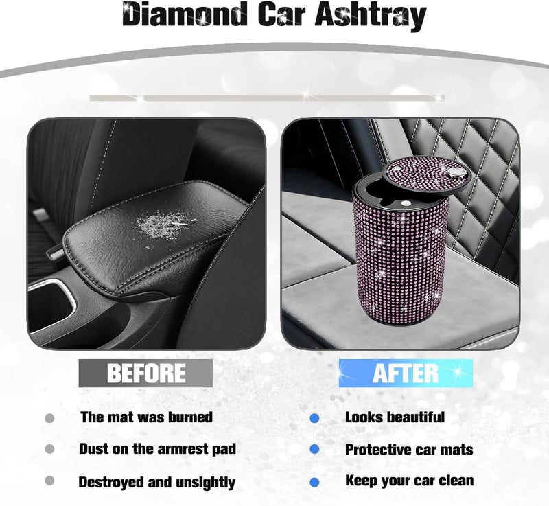 FALVFUN Bling Car Ashtray, Rhinestones Smokeless Smell Proof Vehicle Cup Holder Ash Tray with Lid, Sparkling Diamond Portable Automotive Interior Ashtray, Universal for SUV RV Truck (Pink) - Image 4